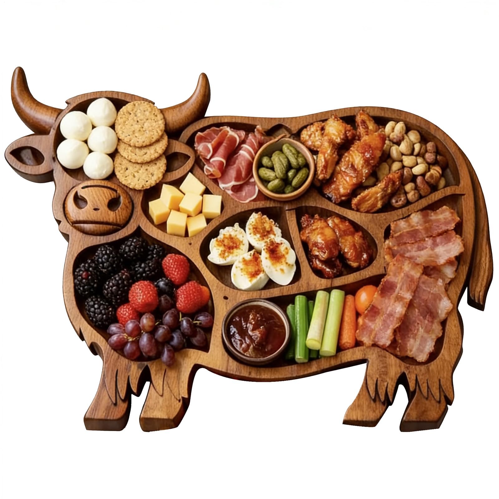 Tabla de charcutería – Plato de servir con diseño de vaca para cocina del hogar, mesa de comedor, banquetes, reuniones familiares, aperitivos de vacaciones, frutas, carne, queso, galletas