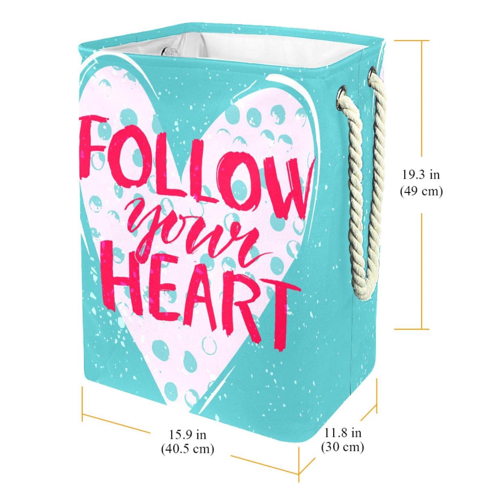 Wodoodporny kosz na pranie, kosz na brudne ubrania z uchwytem Follow Your Heart Love Blue