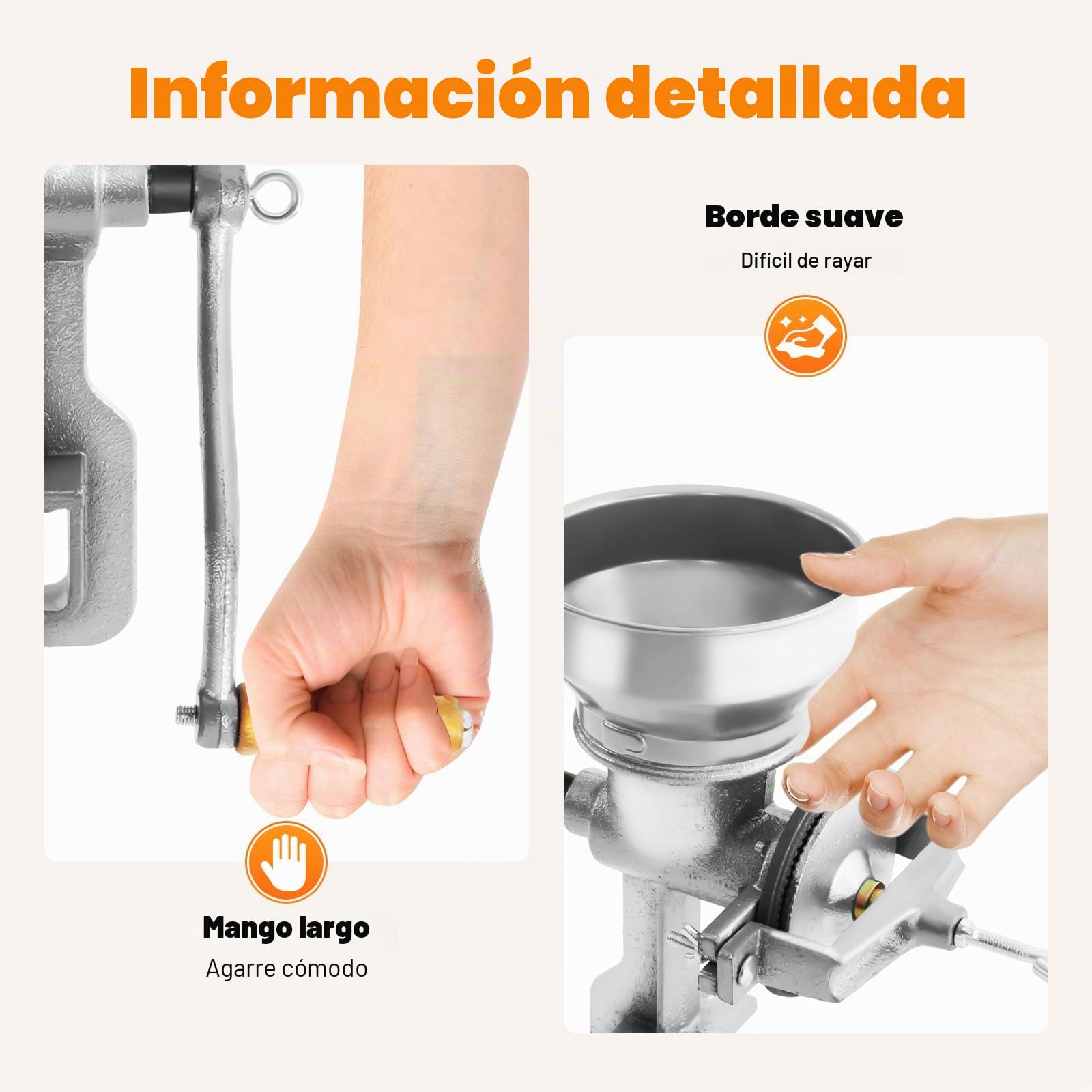Molinillo de grano manual, trituradora de grano resistente, molinillo de malta, molinillo de café, máquina en polvo para especias secas, hierbas, cereales, café, arroz, pimienta