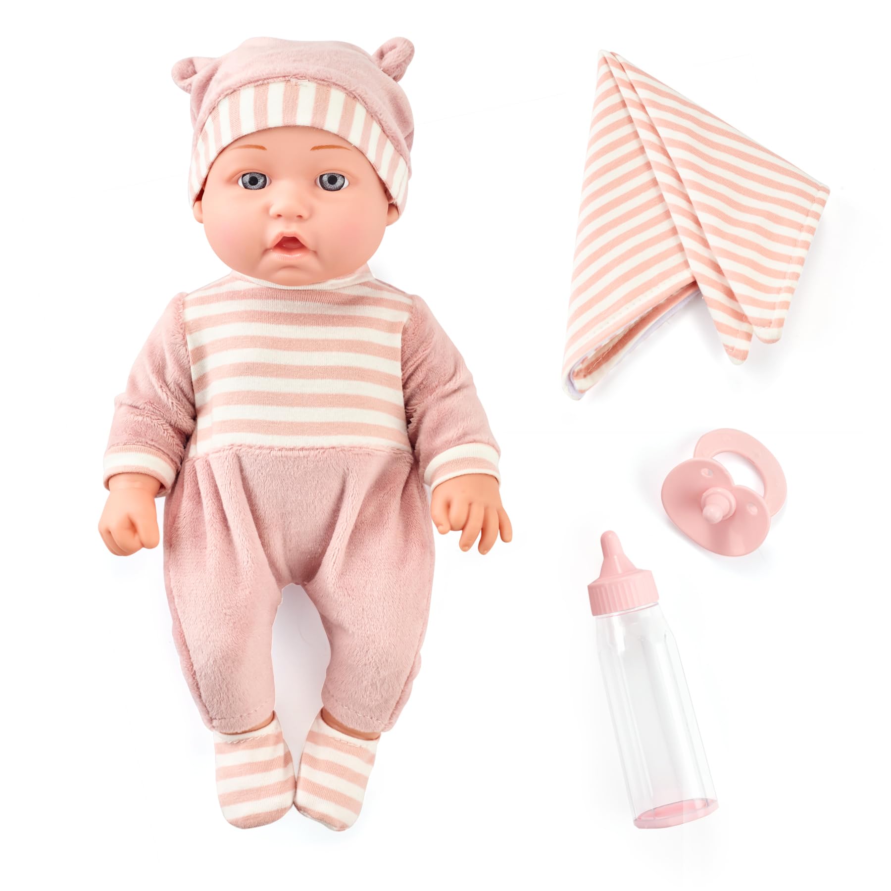 eDollable Set Giocattolo Bambola da 30cm in Scatola Regalo con Accessori Inclusi Copertina Morbida, Vestitini Rimovibili, Ciuccio e Biberon Bambini dai 3 Anni in Su