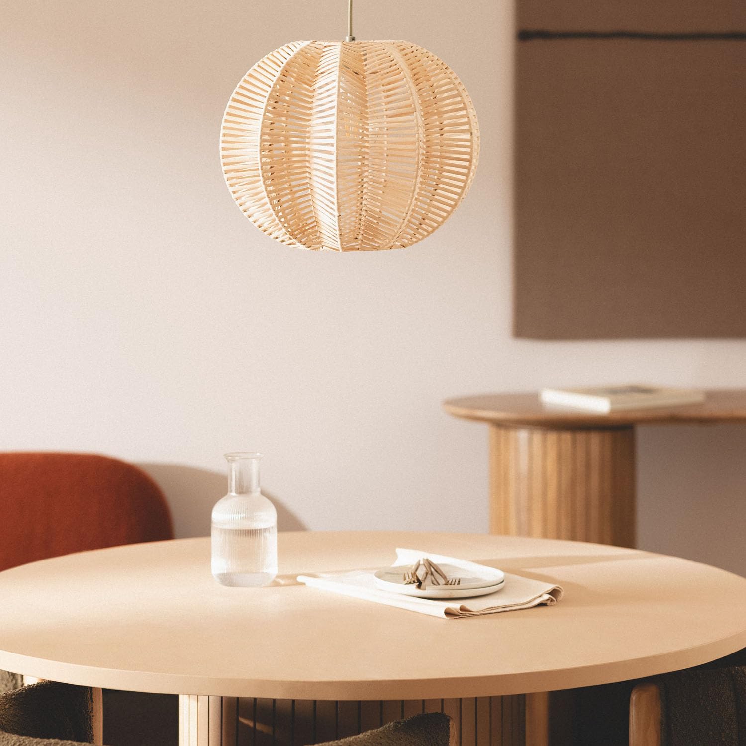 LEDKIA LIGHTING - Lámpara Colgante Ratán Tobonga | Diseño Geométrico | Soporte E27 Hasta 40W | Para Salón, Comedor, Dormitorio | IP20 Interior, Natural, Bambú