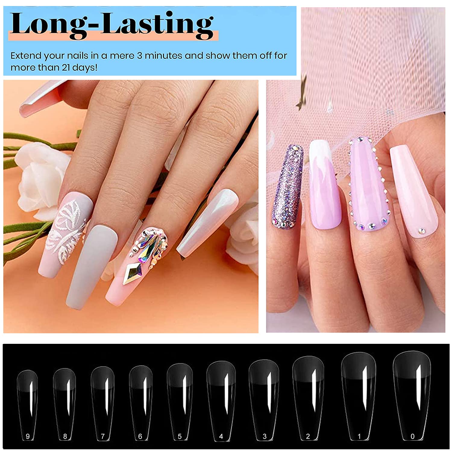 Kit Pose Américaine Ongles 500 Pièces Capsules Forme Cercueil - Marque Tomicca