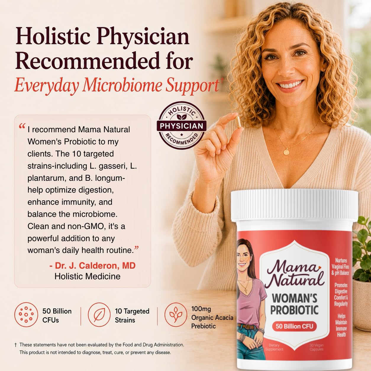 Mama Natural Womens Probiotic – Vaginal, Gut Health & Immune Support Supplement – with Organic Prebiotics (30 Count) - Lactobacillus & Bifidobacterium Probiotic - 50 Billion CFU & 10 Strains — Amazon image 4