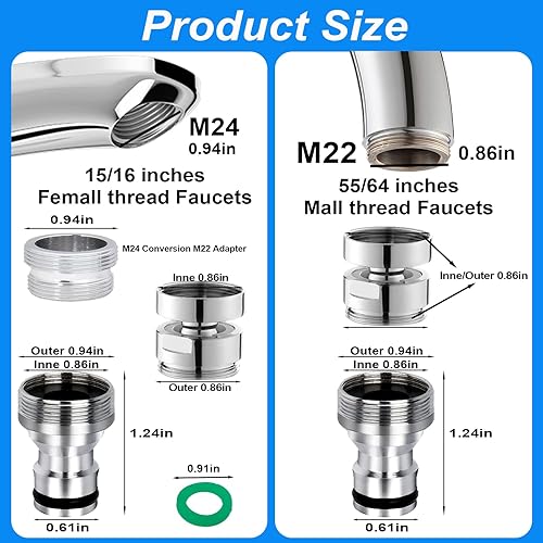 Miniatura 2 de Adaptador de grifo portátil para lavavajillas manguera de jardín de latón de conexión rápida con giro de 360 y adaptador universal M22-M24 para