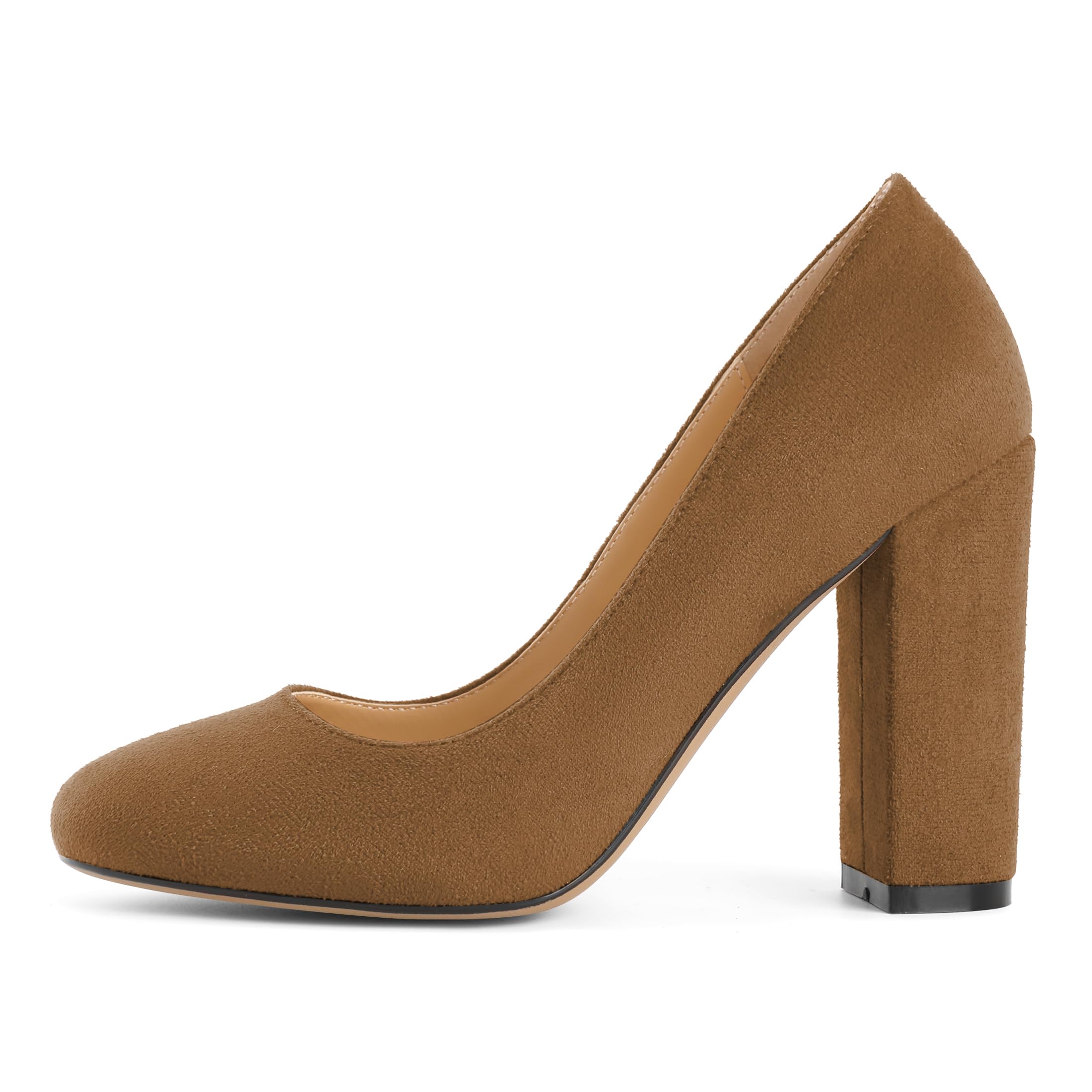 SAMMITOP Women's Round Toe Block Heel Pumps Slip On Chunky High Heels Classic Dress Shoes for Wedding Party Events 4''