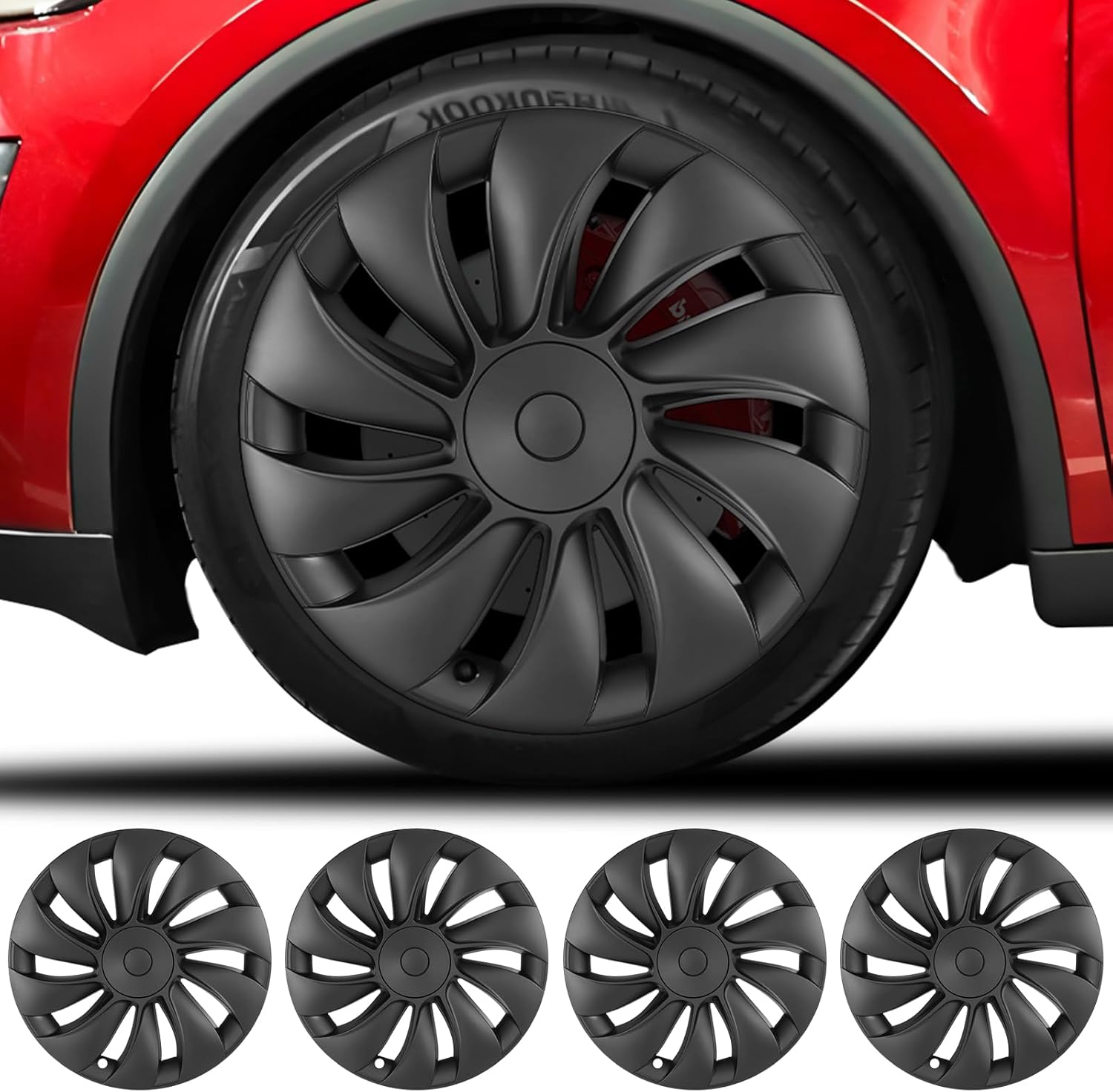 19" Wheel Covers Compatible with Tesla Model Y 2025-2026 Wheel Center caps Black Rims Matte Black ABS Hubcaps Snap-On Compatible with Tesla Y Juniper 2026 19-inch Wheel