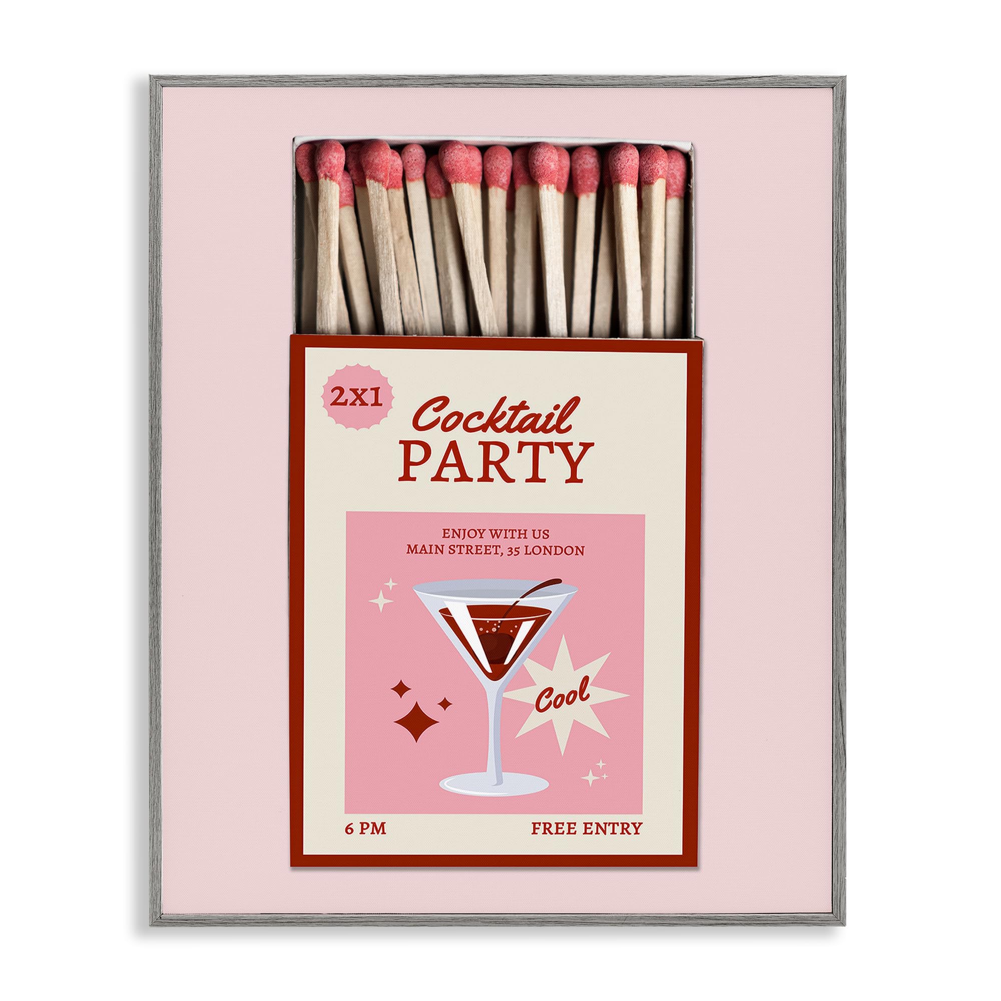 Stupell Industries 'Cocktail Party Matchbox', Framed Giclee Art, Gray, 24 x 30 Inches, Easy to Hang and Sturdy, Made in USA, by CAD Designs