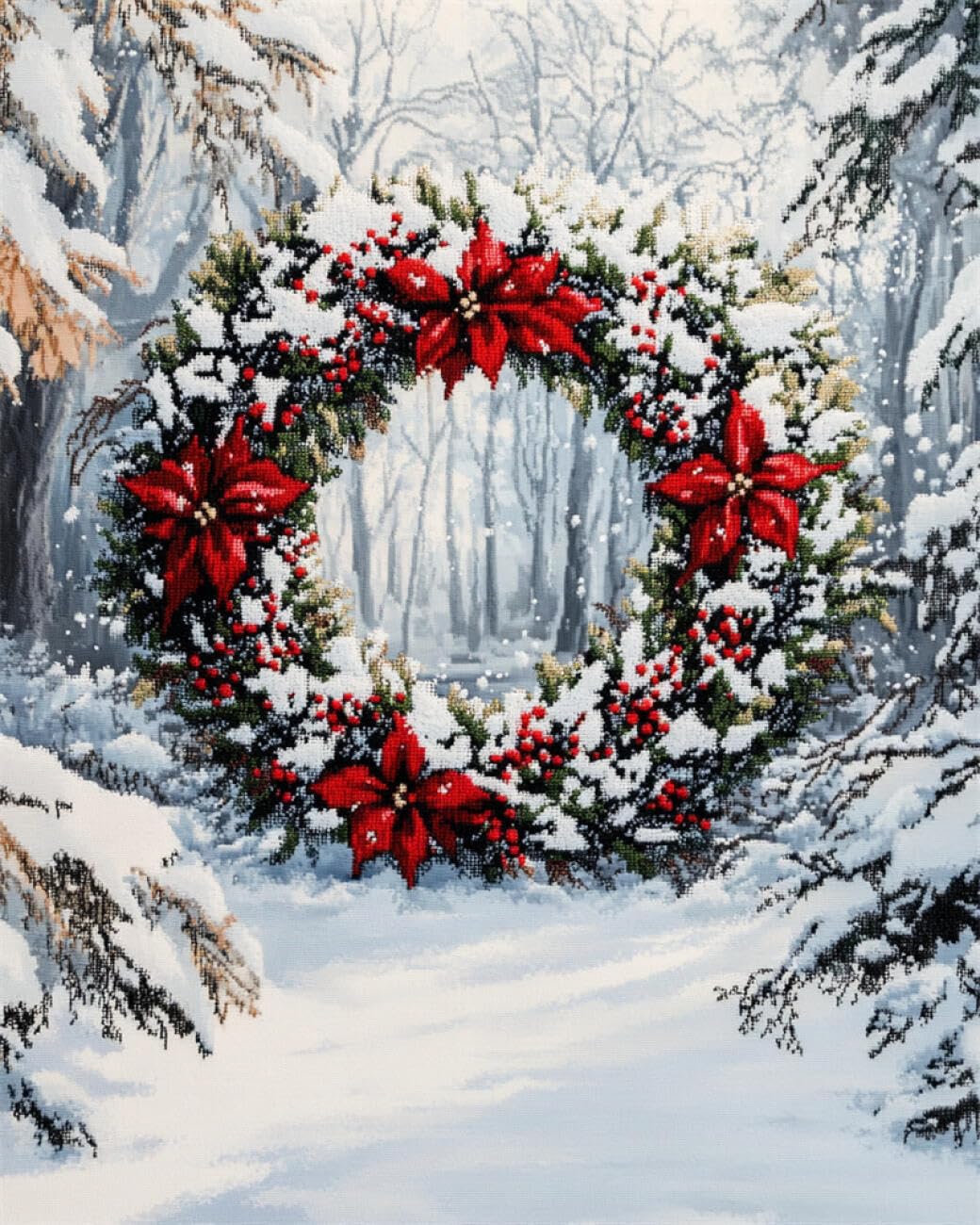 AMBATTERY Rug Making Kit for Adultschristmas Wreath Cross Stitch Rug Making Kit，Carpet Crochet Kits Embroidery Set Needlework Crafts for Home Decor 33x45in