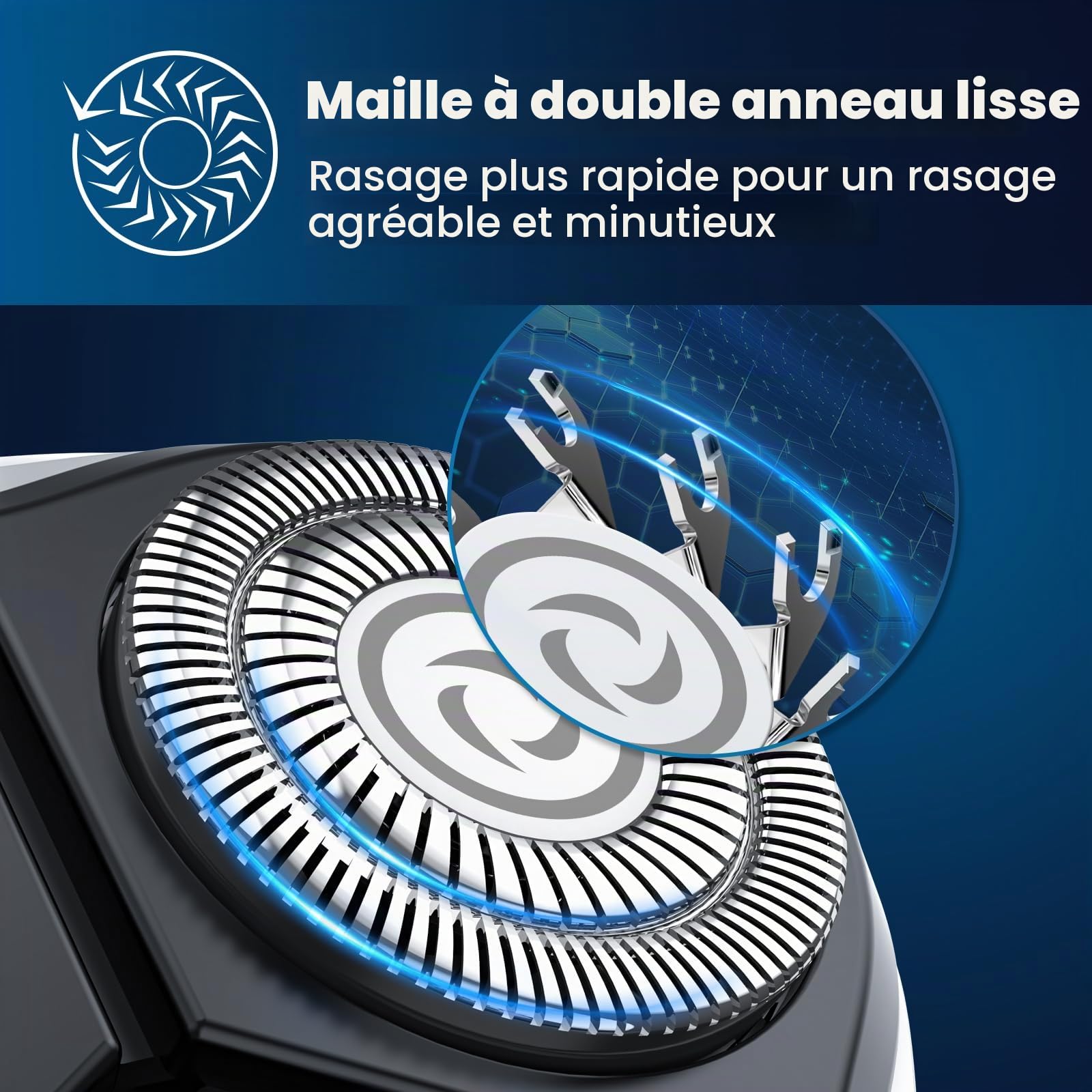 SweetLF Rasoir électrique pour homme avec tondeuse de précision, rasoir rotatif IPX7 pour homme - Rasoir humide et sec avec 1 chargeur + 3 lames supplémentaires - Rasoir étanche pour homme électrique