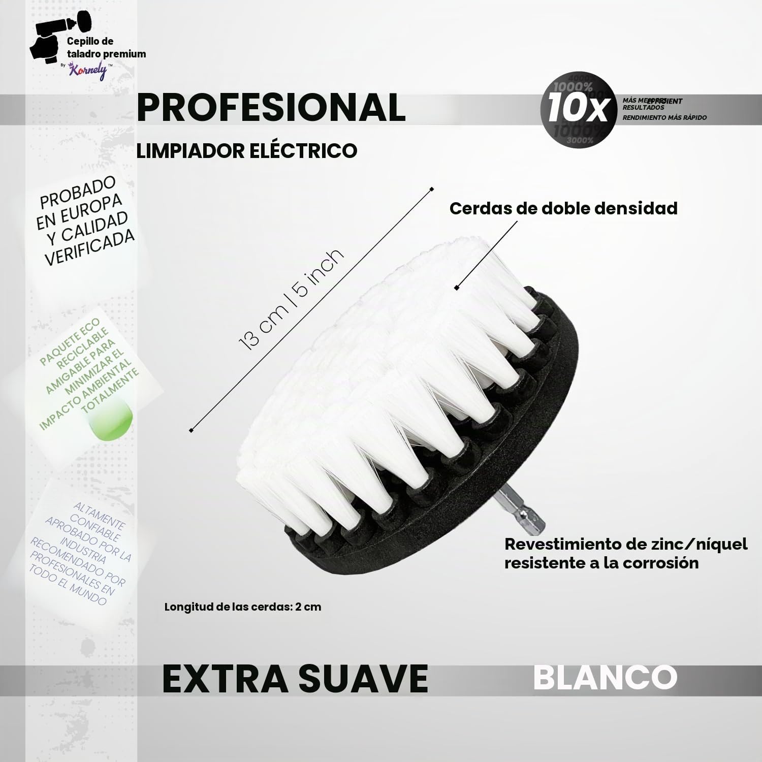 Cepillo Premium para Taladro 13cm Blanco - Limpiador Profesional para Alfombras, Cuero y Tapicería
