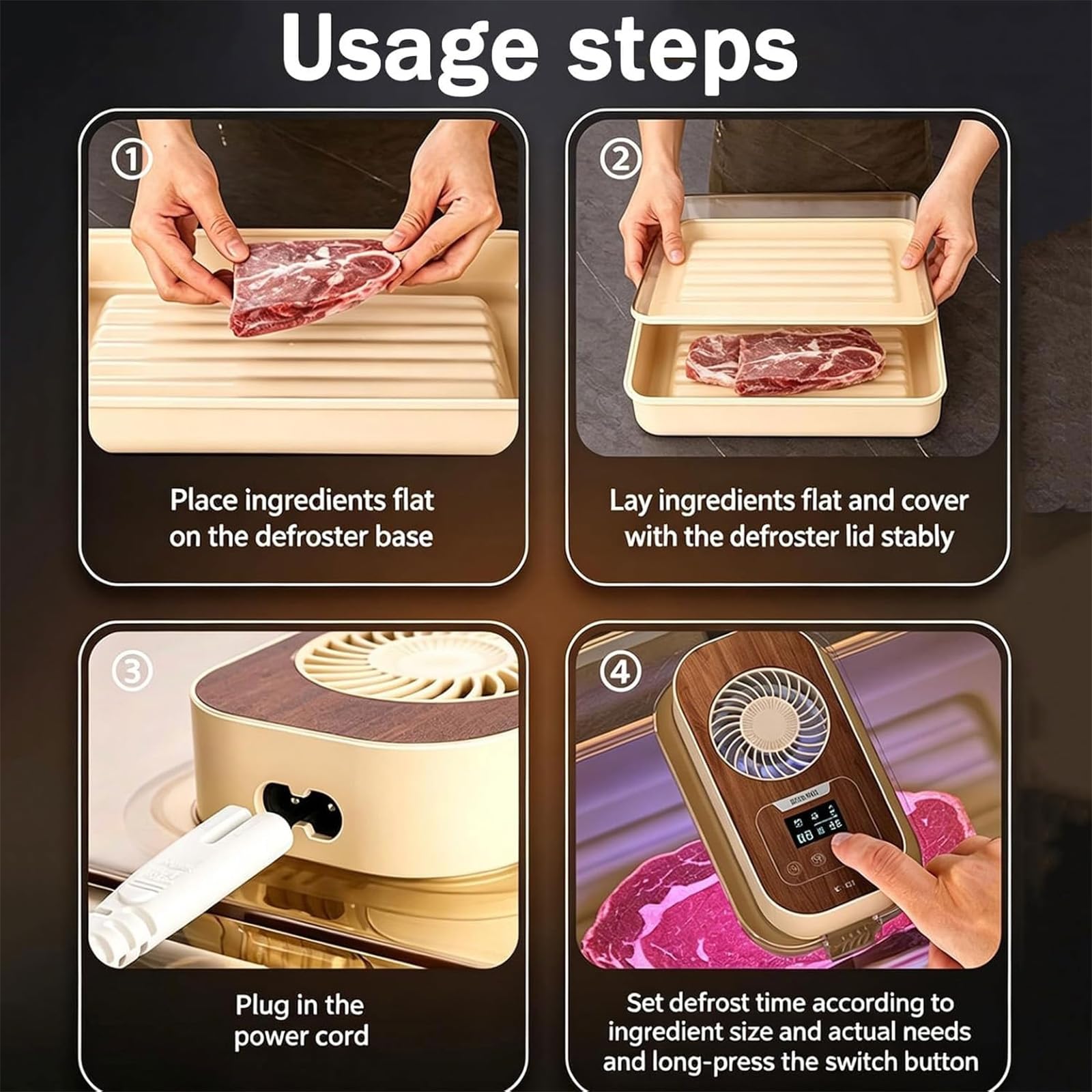 Scongelatore elettrico da 100 W per carne surgelata, grande capacità di 19 l, con timer, velocità della ventola e controllo della temperatura per bistecche, pollo e scongelamento dei frutti di mare