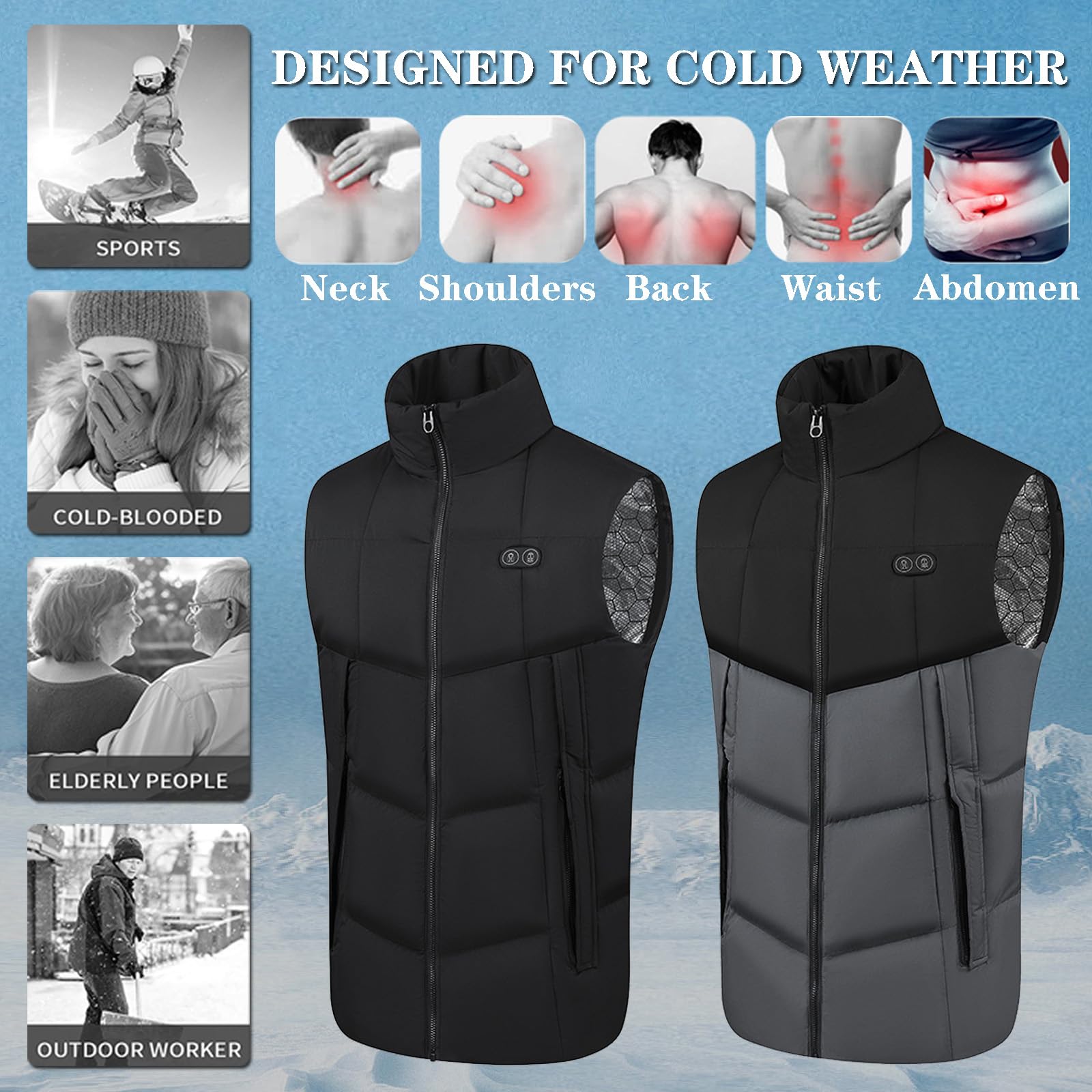 Gilet Riscaldato da Uomo Gilet Riscaldante Elettrico Intelligente A 17 Zone, Giacca Riscaldata Leggera, Cappotto Caldo, Batteria Non Inclusa