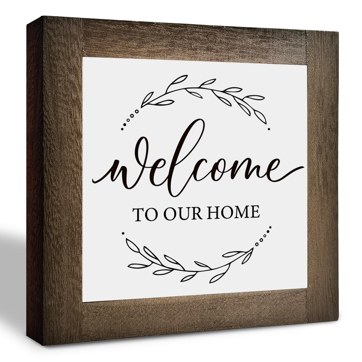 Inspirational Wood Signs, Box Wood Plaques Desk Décor, Rustic Tabletop Decor, Welcome Sign, Home Sign Table Decor, Decorative Plaque for Front Door Living Room Entryway, Welcome to Our Home E