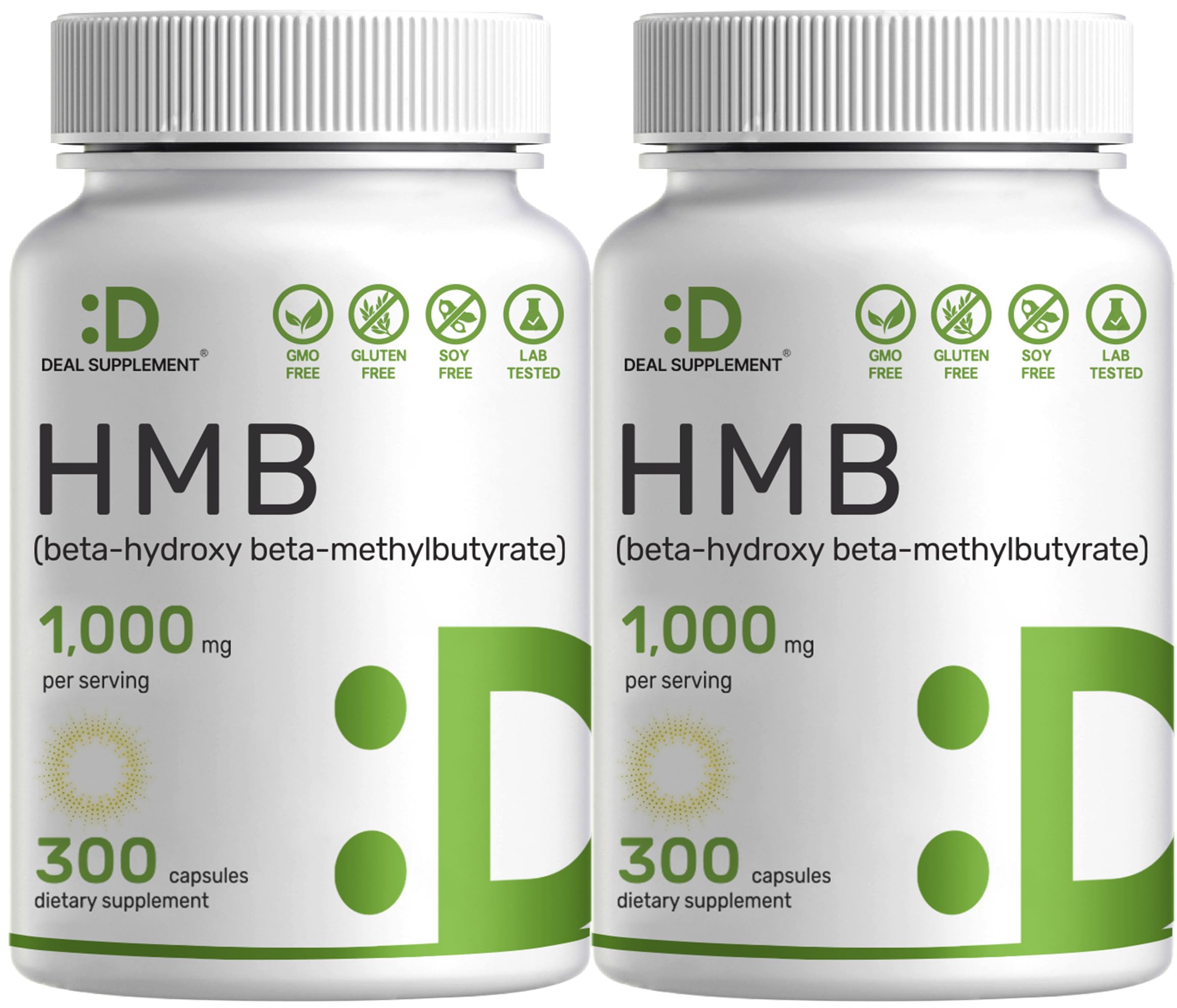 DEAL SUPPLEMENT 2 Pack of Ultra Strength HMB Supplements 1000 mg Per Serving, 600 Total Capsules | Third Party Tested | Supports Muscle Growth, Retention & Lean Muscle Mass | Fast Workout Recovery