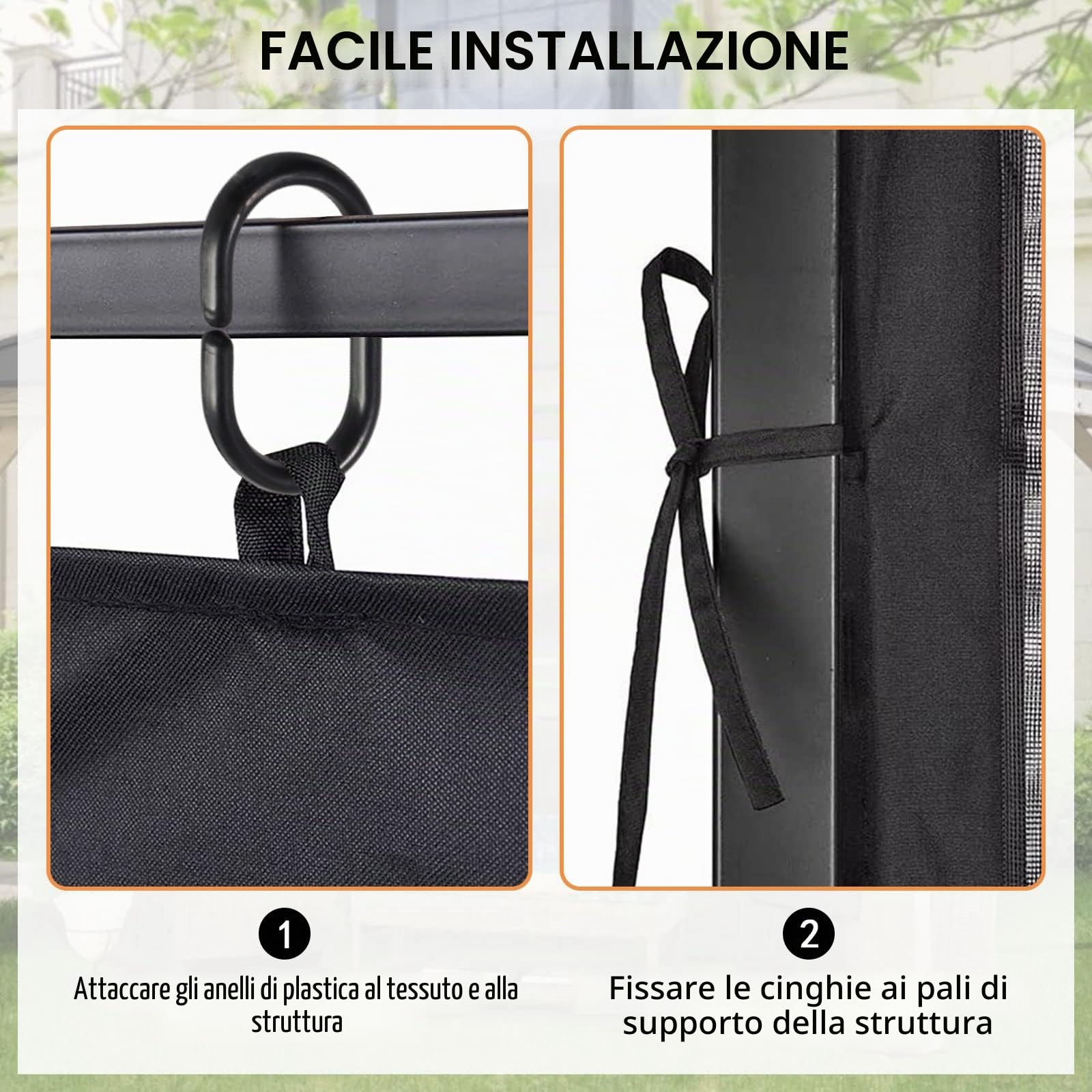Zanzariera di ricambio universale per gazebo, per esterni, 4 pannelli, pareti con cerniera (solo zanzariera) (3 x 3 m, nero)