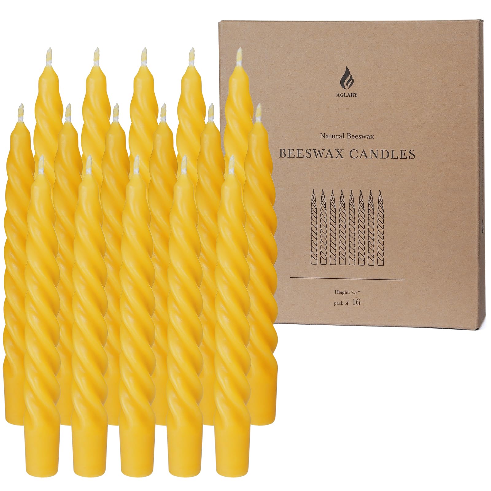 16 velas cónicas en espiral de cera de abeja pura de 7 pulgadas, velas trenzadas, sin goteo y sin perfume para bodas, Navidad, cena, meditación, color amarillo natural