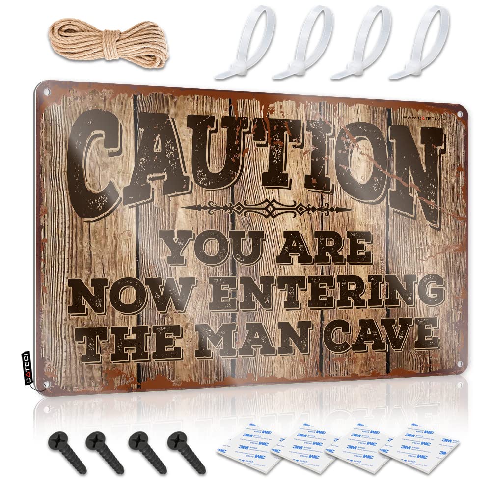 Funny Wall Signs Door Wall Art - Caution! You Are Now Entering The Man Cave Wedding Fun Retro Style Decoration For Pool Bar(30X40CM)