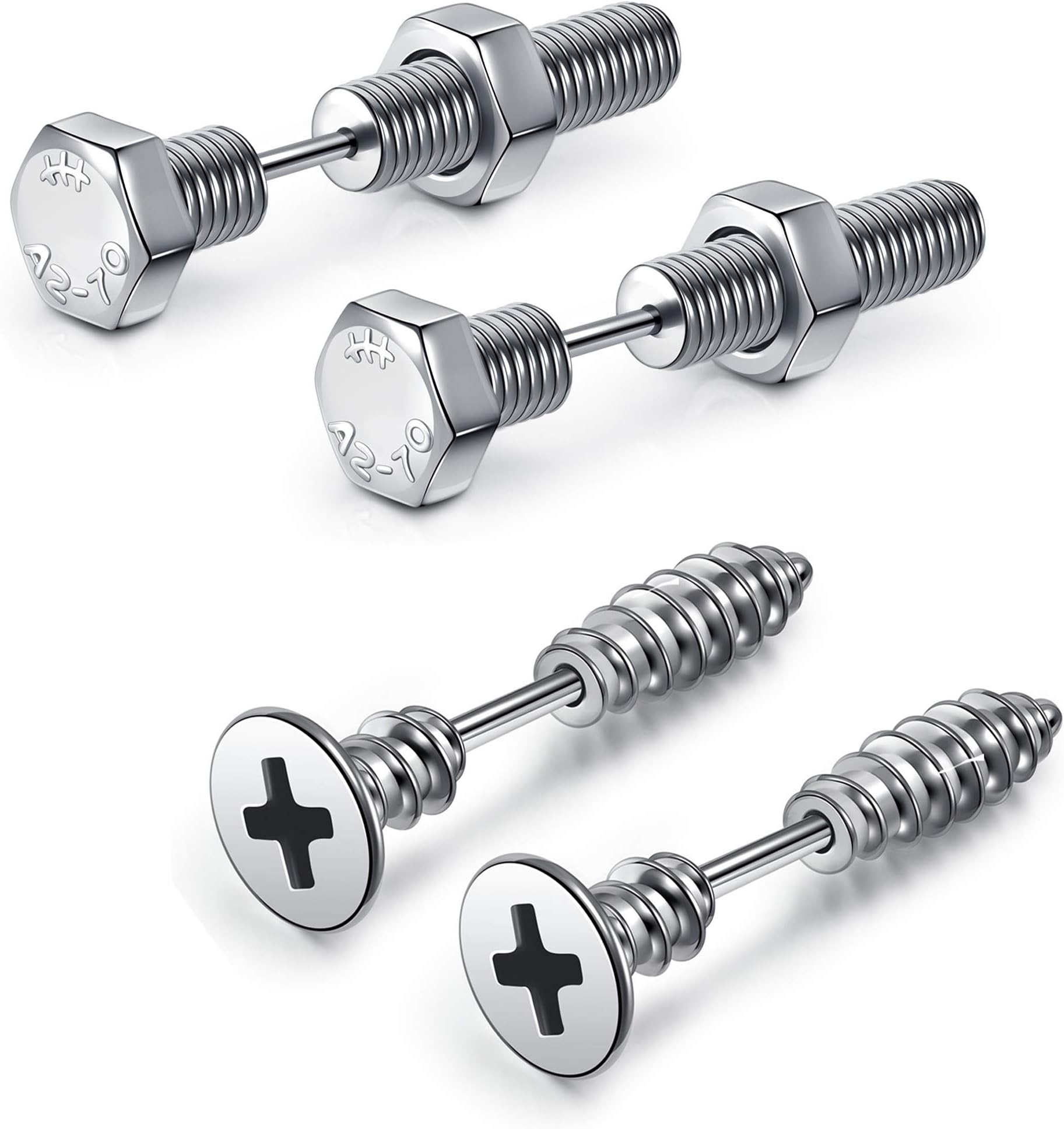 Stainless Steel Punk Earrings Cool Screw on Earring Studs Backs Piercing Jewelry for Men Women
