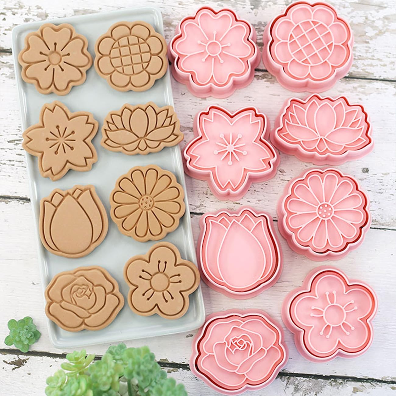 8 Flower Cookie Cutter, 3D Spring Floral Cookie Cutters with Tulip, Daisy, Sunflower, Rose, Cherry blossoms Shapes, Homemake Baking Tools for Mother's Day, Valentine, Holiday DIY Cookies (Flower Head) - Image 8