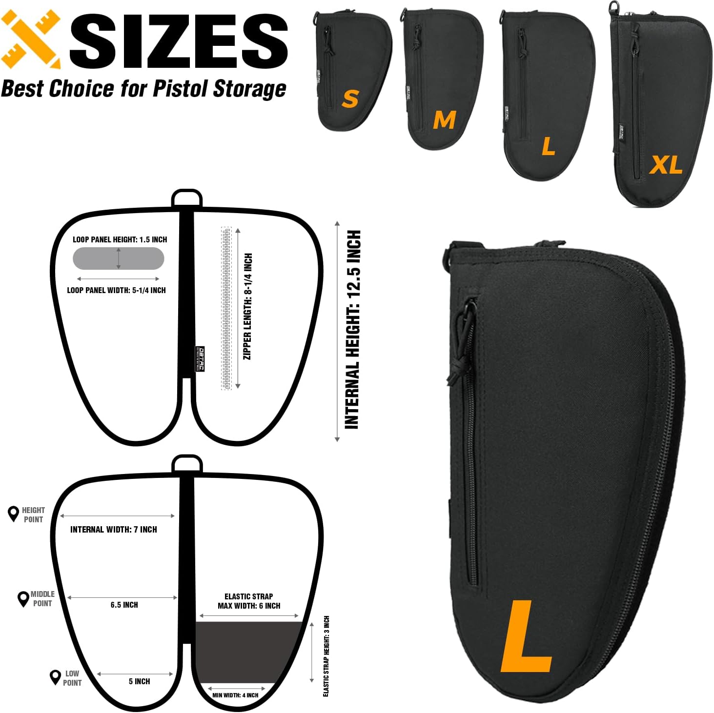 DBTAC Handgun Case Single Padded Pistol Bag W/Lockable Zipper, Removable & Reflective Patch for Shooting Range Outdoor Hunting, Available Length in 8.5" 10.5" 12.5" 14.5" - Image 4