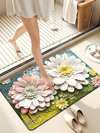 Voltonix Bathroom Mat,Door mat Door Mat, Rubber Non-Slip Quick Dry Rugs Fit Under Door Super Absorbent Thin Fashion Washable Oval Floor Bath Mat for Bathroom, Bathtub, Shower and Sink (1, Sun Flower)