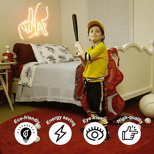 Miniatura 4 de Letrero de neón de Los Ángeles, gesto, luz de neón, béisbol, baloncesto, letreros de neón para decoración de pared, letras naranjas, dedos, luces de