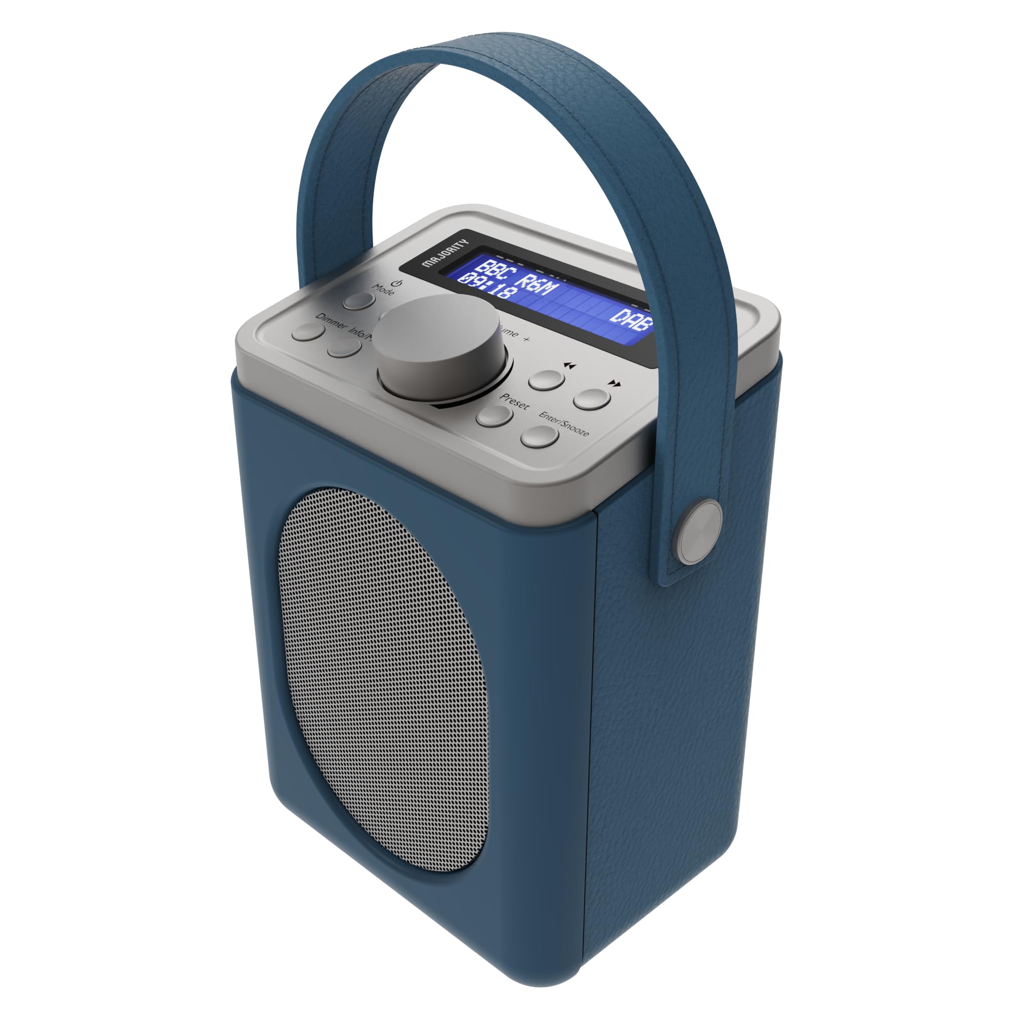 Portable DAB+ Radio with Bluetooth | 15 Hour Battery Playback and Mains Powered | Dual Alarm & Snooze Function | 20+ Presets, LED Display, FM, Headphone Jack | MAJORITY Little Shelford (Blue + Grey)