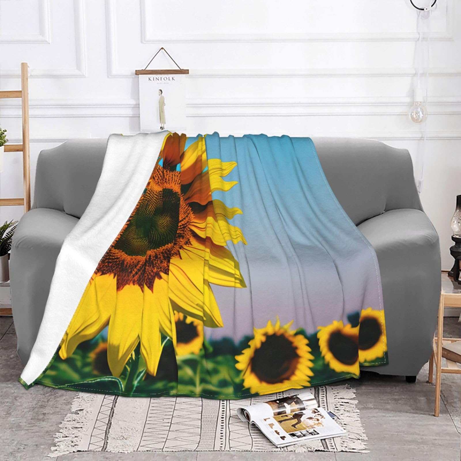 Manfei Coperta per bambini con unicorno, girasole e farfalla, pelosa