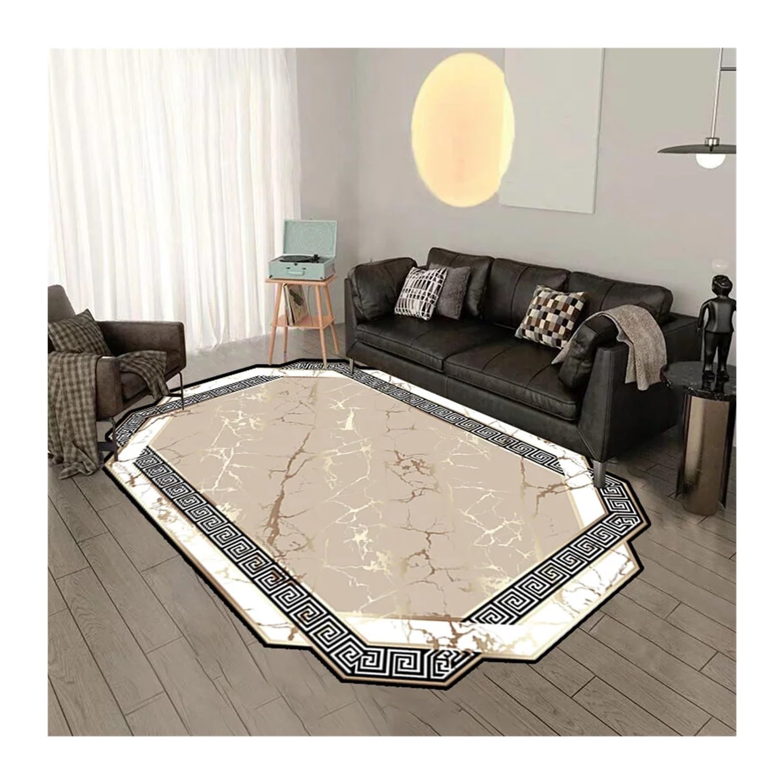 Tapis irrégulier doré pour grand salon moderne, tapis de forme irrégulière chic lavable 100x160cm
