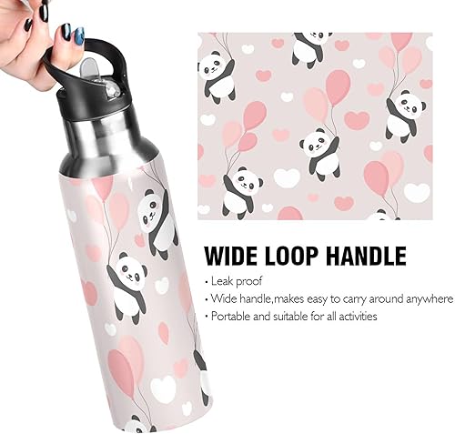 Miniatura 4 de xigua Panda - Botella de agua con globo con tapa de pajilla, termo de acero inoxidable aislado al vacío para deportes, ciclismo, senderismo,
