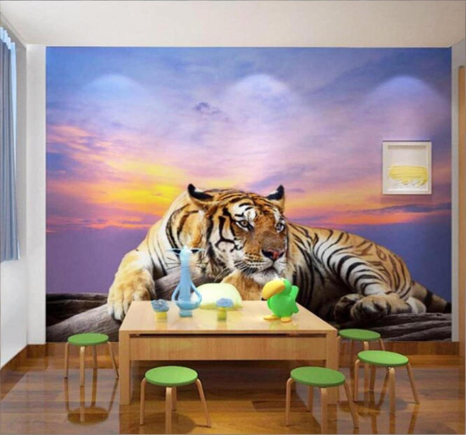 Xlming 350Cm×256Cm(B×H) Beautiful Sky Three Dimensional Tiger Animals 3D Wallpaper Luxury Silk Study Dining Feature Sofa Grey Bedroom Living Room Tv Decorative Wall-350Cm×256Cm
