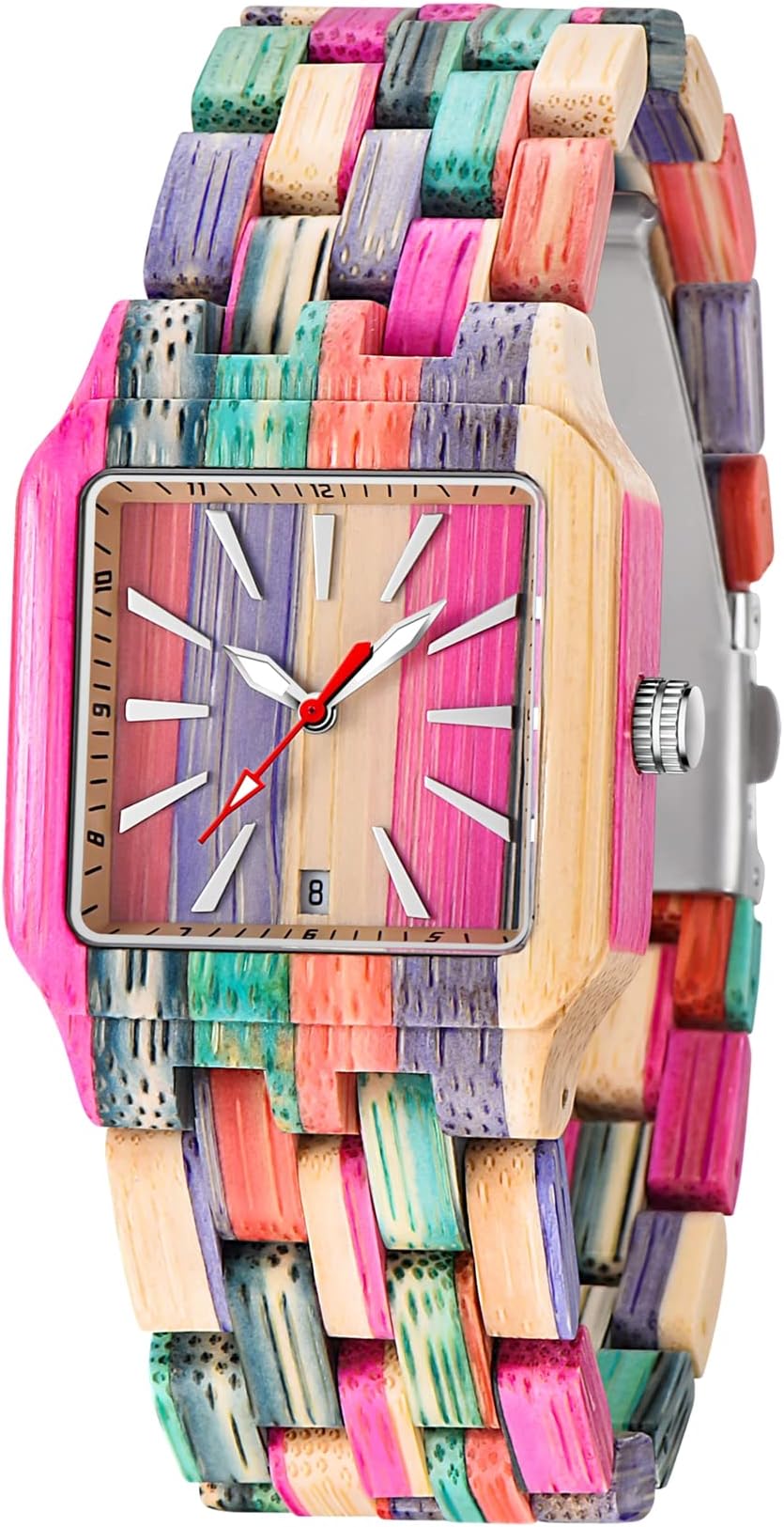 Herren Holzuhr Herren Handgefertigte Bunte Bambus Holzuhr Analoge Quarz Armbanduhr