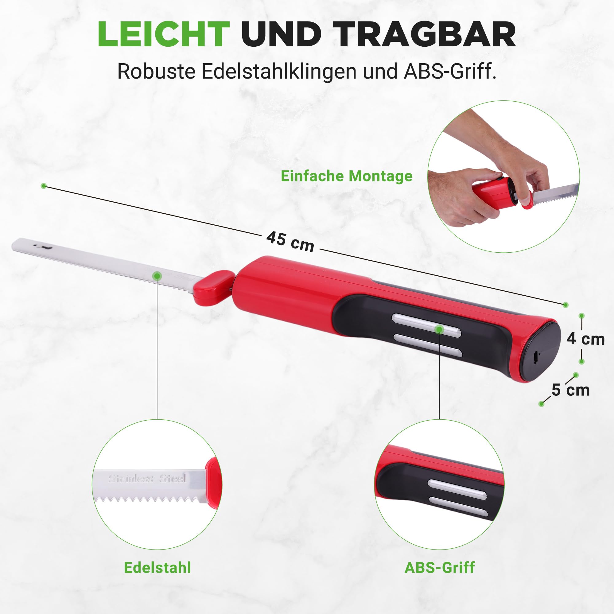 NutriChef Allesschneider Elektrisch – Kabelloses Messer mit USB-C & 29 cm Klinge für Fleisch und Brot