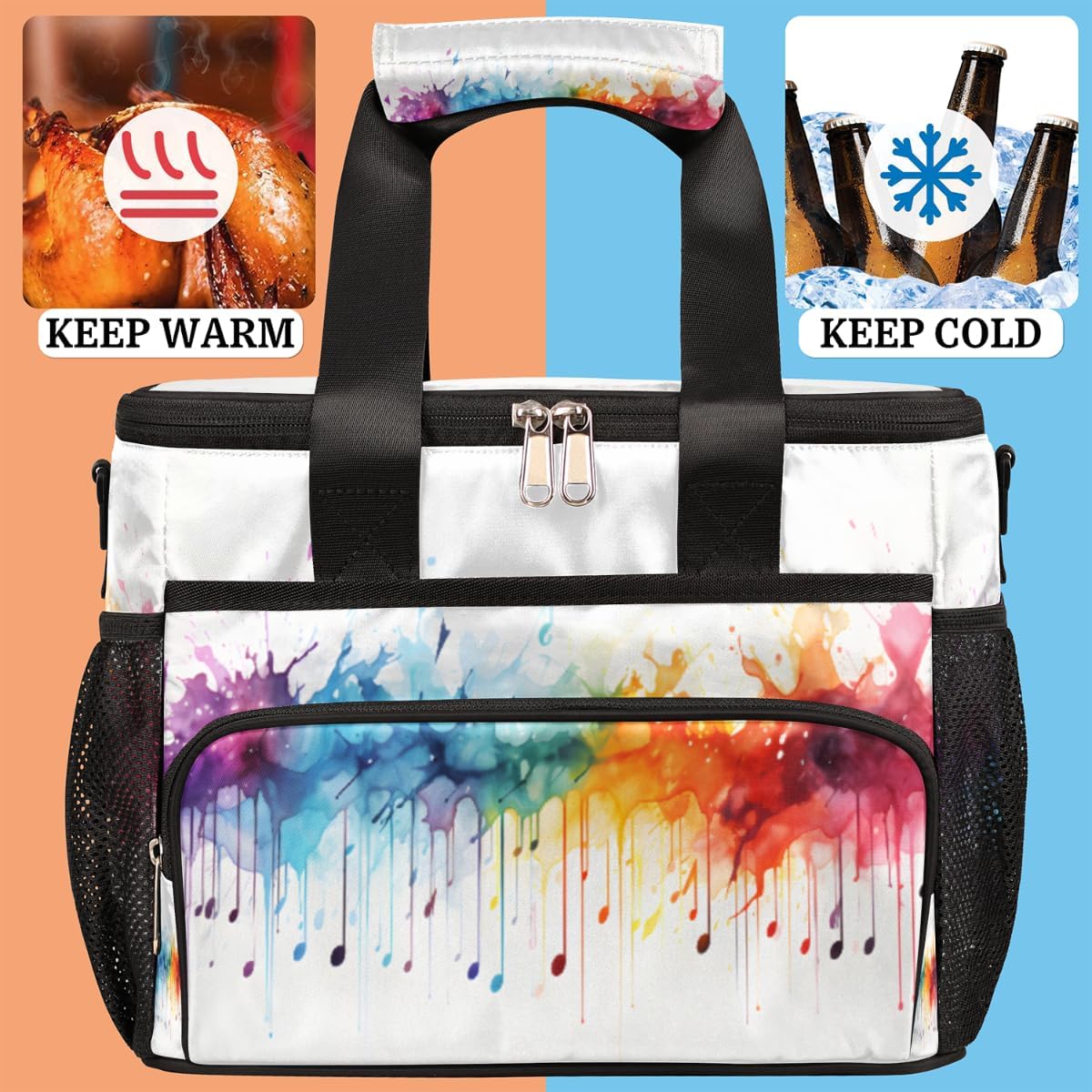Painting Insulated Picnic Backpack Lunch Box for Women Men Picnic Basket Tote Lunch Bag Picnic Bag Portable Lunch Bags for Picnic, Beach, Work, Trip,Office, Camp Color Splash Texture