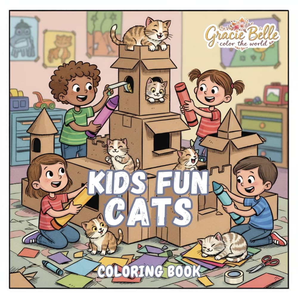 Kids Fun Cats Coloring Book: Heartwarming Coloring Adventures with Cats and Children Filled with Imagination, Play, and Friendship