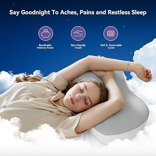 Miniatura 8 de Almohada cervical para el cuello para aliviar el dolor, almohada refrescante para dormir de lado, almohadas ergonómicas de espuma viscoelástica para