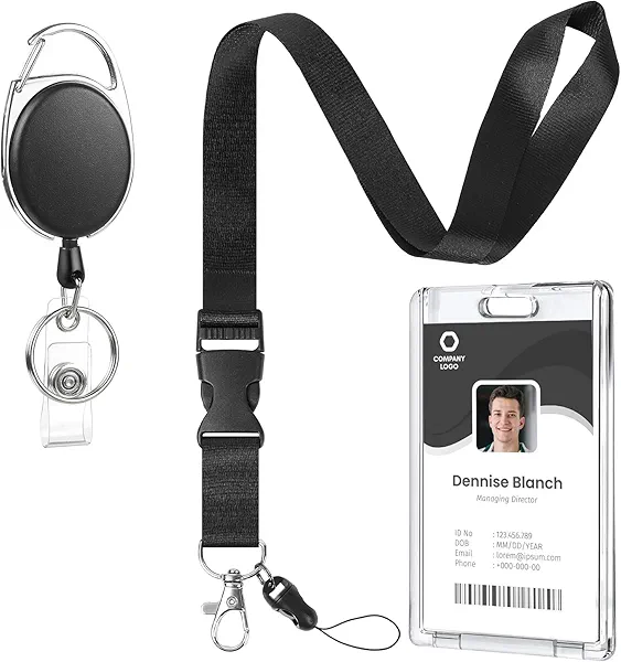 Lanyards for ID Badges Retractable ID Badge Holder with Breakaway Lanyard Heavy Duty Badge Reel with Acrylic ID Card Holders for Work Office Teacher