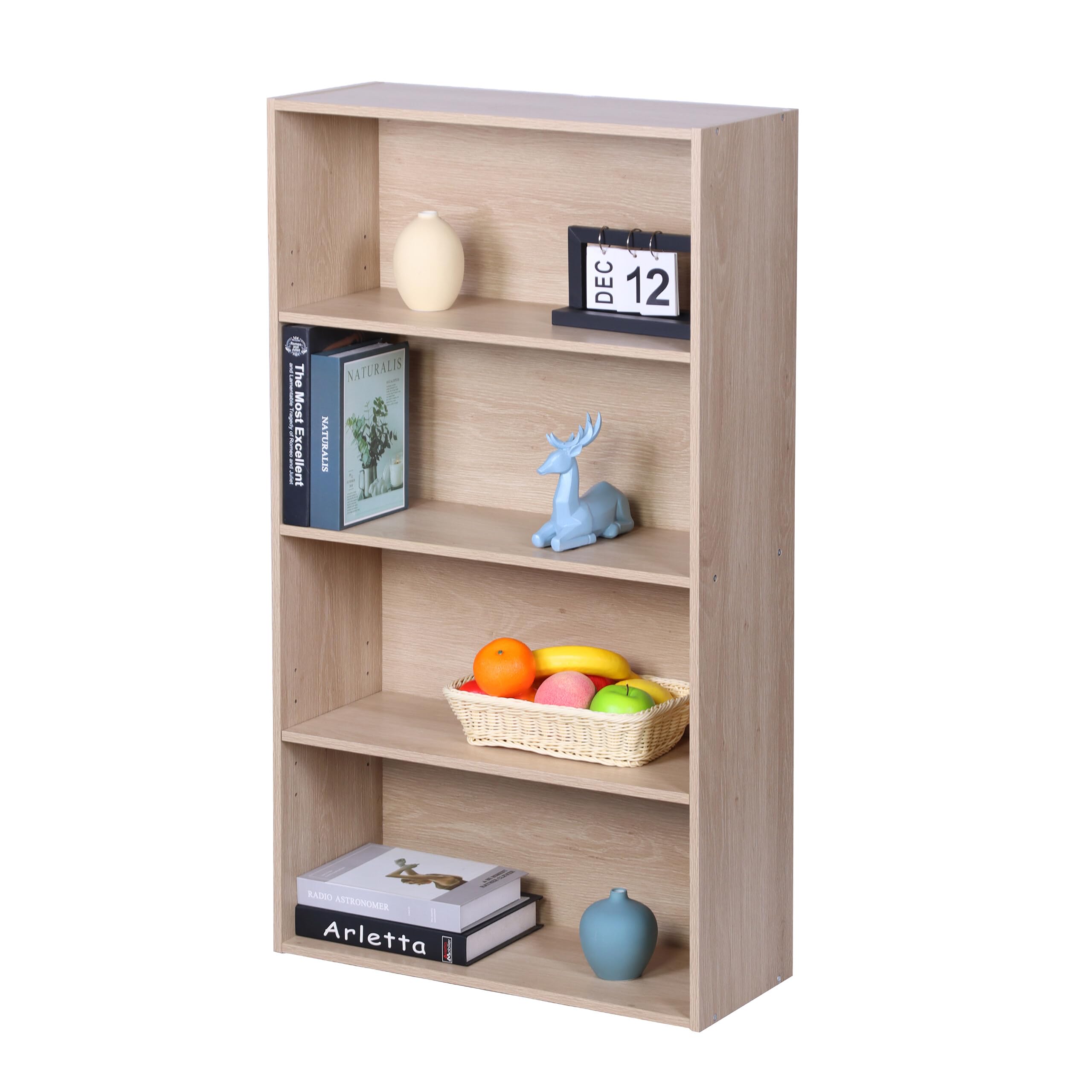 Relaxdays Étagère, H x L x P : 108 x 60 x 24 cm, 4 tablettes réglables, bibliothèque pour Salon, chêne