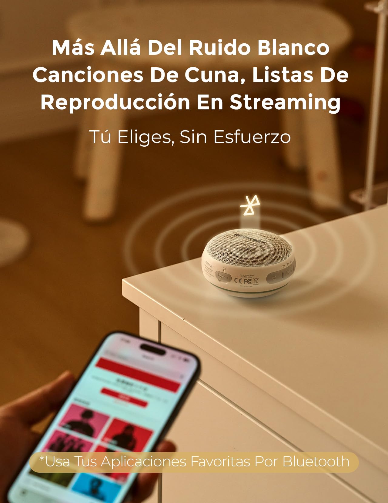 Momcozy Ruido Blanco Bebe con 20 Sonidos Relajantes, Maquina Ruido Blanco Bebe con Luz Nocturna, Anillo Colgante, Temporizador, Larga Duración para Viajes — view 7