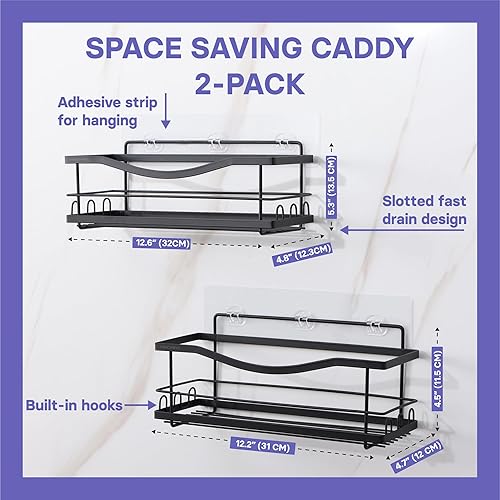 Miniatura 33 de KINCMAX Carritos de ducha de hierro, estantes de baño autoadhesivos para duchas, organizador de pared, estante para champú, estante para despegar