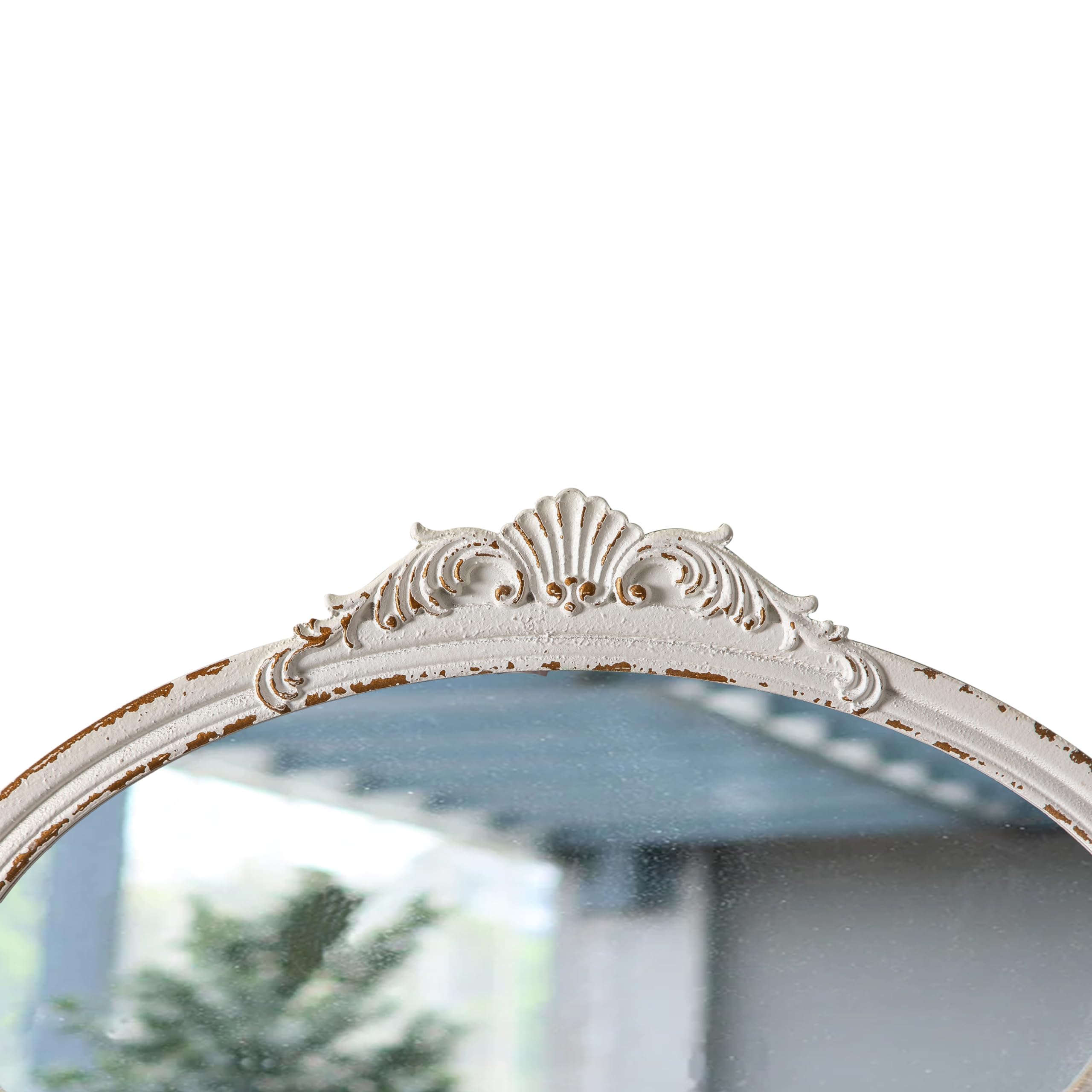 Espejos de baño ovalados vintage para fregadero de 24 x 18 pulgadas, espejos antiguos Arendahl para colgar en la pared, espejos barrocos de madera blanca envejecida horizontal para sala de