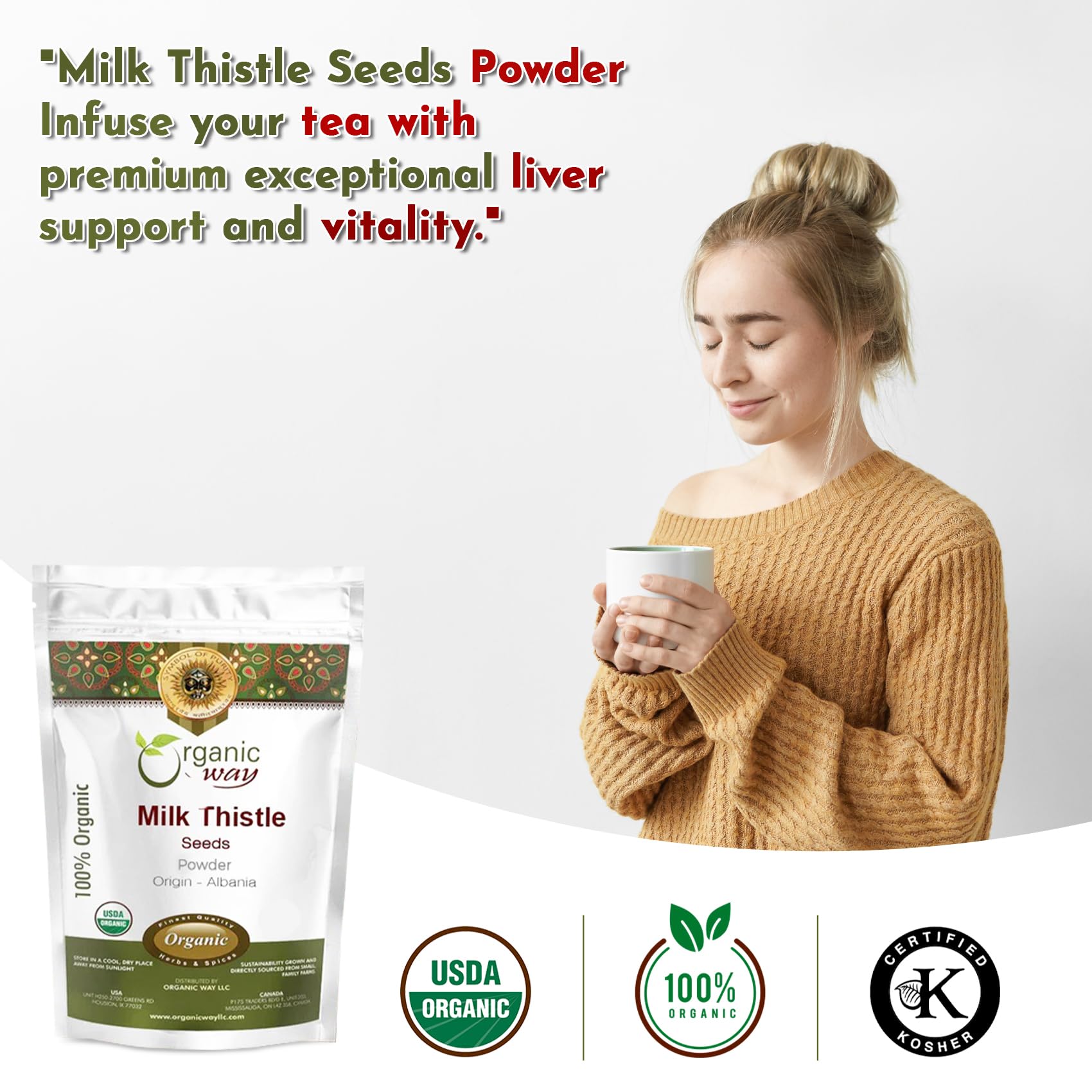 Organic Way Milk Thistle Seeds Powder - Herbal Tea - Origin Albania (16 Oz) — Amazon image 4