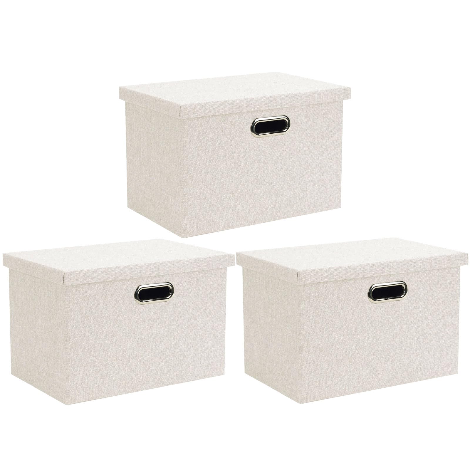 Wintao Storage Boxes with Lids, Storage Baskets for Shelves Toy Box Collapsible Fabric Bins Beige Extra Large 44 x 31 x 29 cm 3 Pack