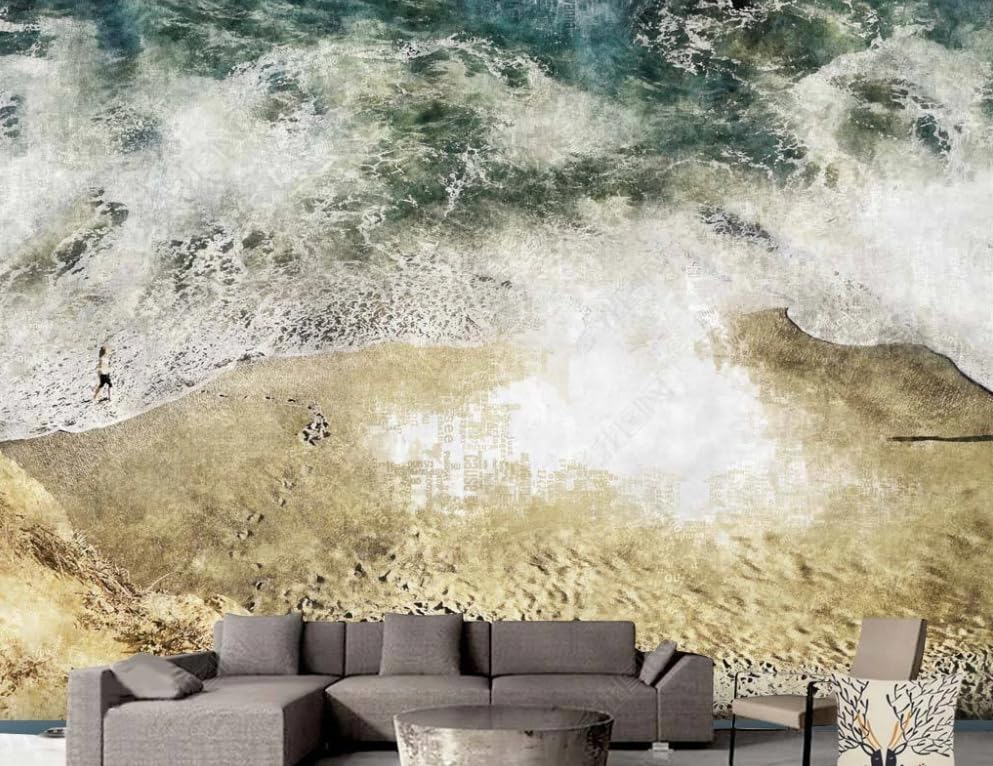 Papier Peint Intissé Vagues et Montagnes | Grand Poster Mural Zen pour Salon - 250x175 cm