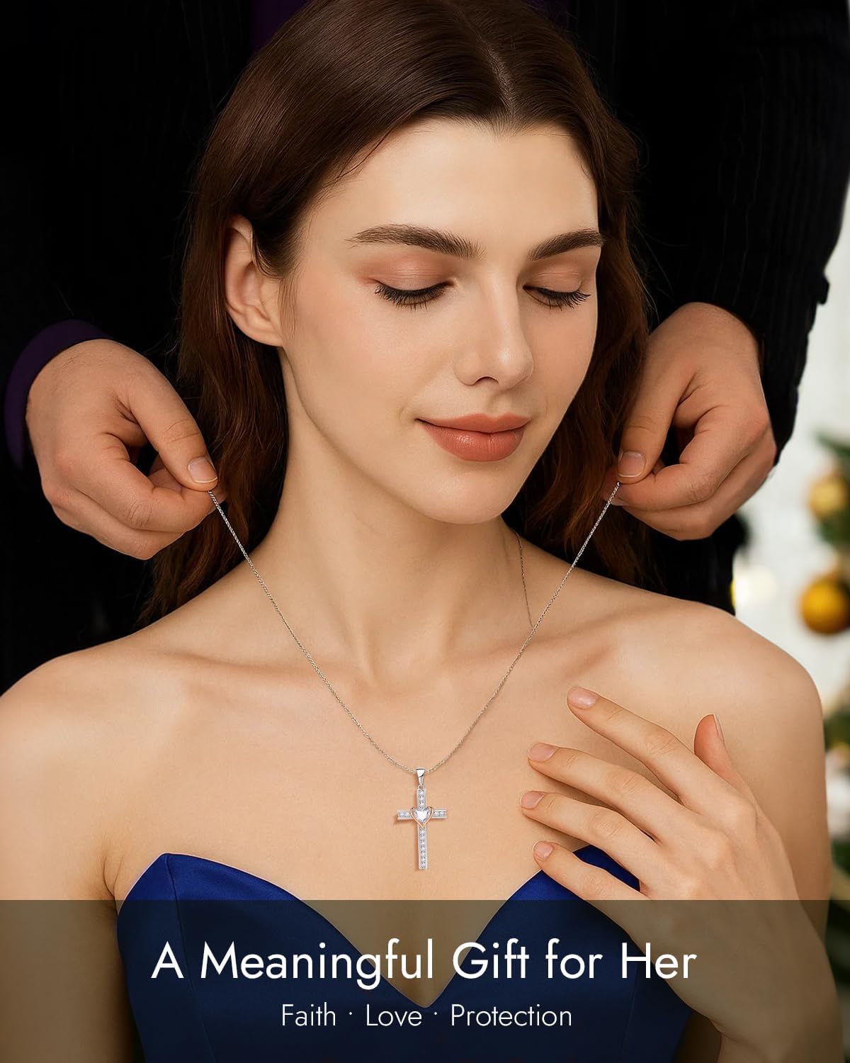 Birthstone Cross Necklace for Women, 925 Sterling Silver Heart Cross Pendant Necklace, Fine Cross Jewelry Birthday Anniversary Mother's Day Gifts for Her Mom Wife, 18"+2" Adjustable - Image 2