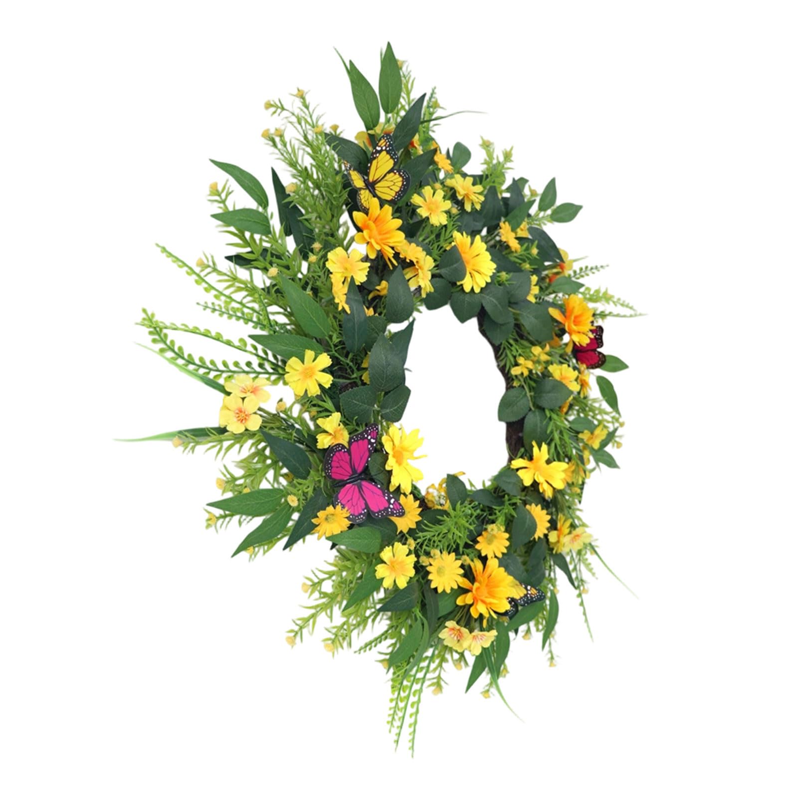 23Inch Artificial Flower Wreath for Indoor Outdoor Wedding Garden with Gerbera Leaves Artificial Flower Wreath
