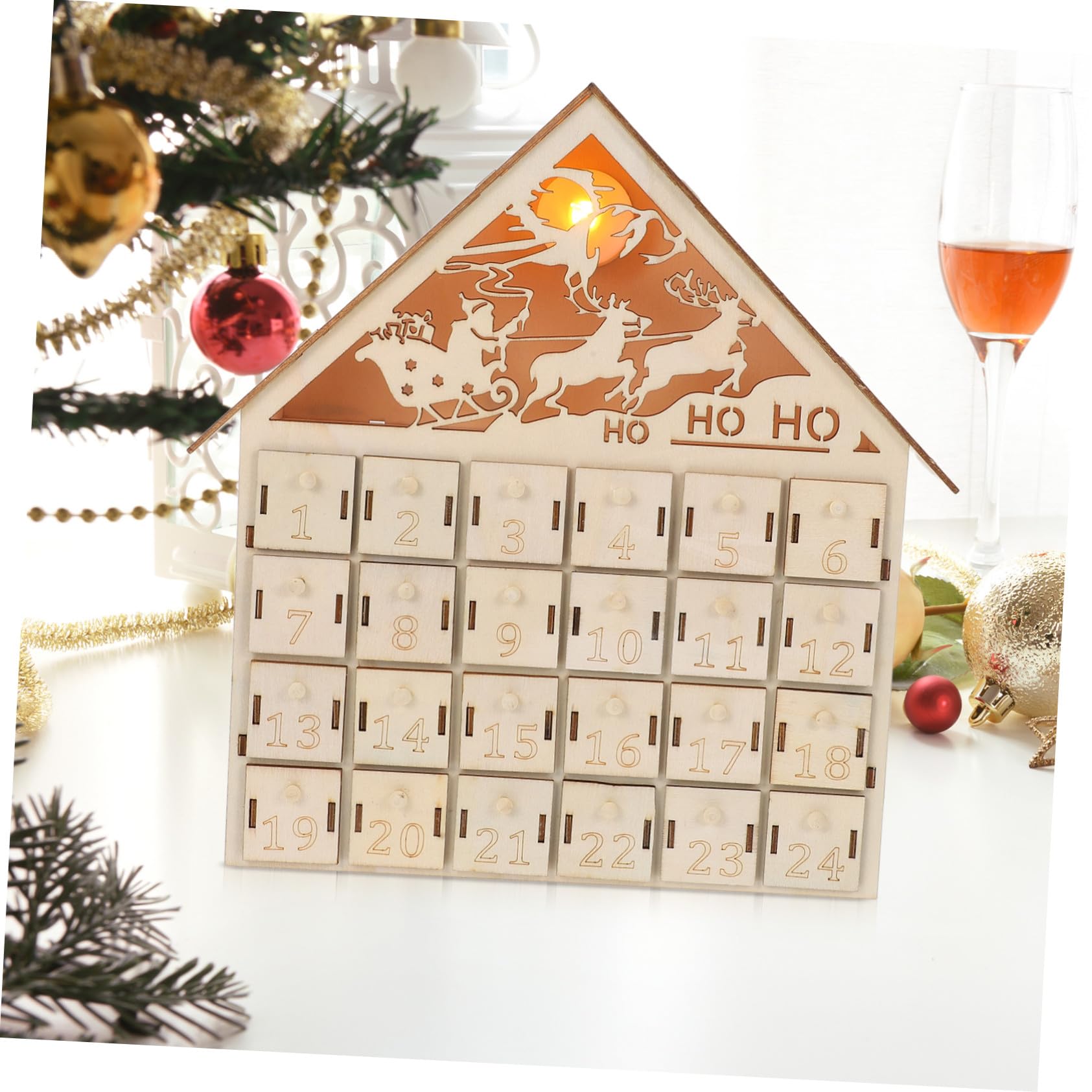 Homoyoyo Calendario de Adviento de Navidad con Reutilizables Calendario de Regresiva de Madera Iluminado con LED Decoración Rústica para Mesa con Diseño Recargable para Sorpresas Diarias
