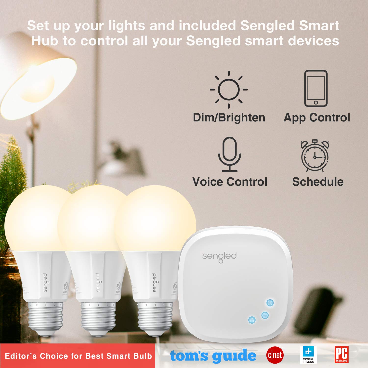 Sengled Element Classic Smart E27 Led Lampe Starter Set,drei Lampen inkl.Hub,Dimmbar,Warmweißes Licht,Birne 60W,Erweiterung,Steuerbar Via App,Kompatibel mit Amazon Alexa,Licht Lampe[Energieklasse A+]