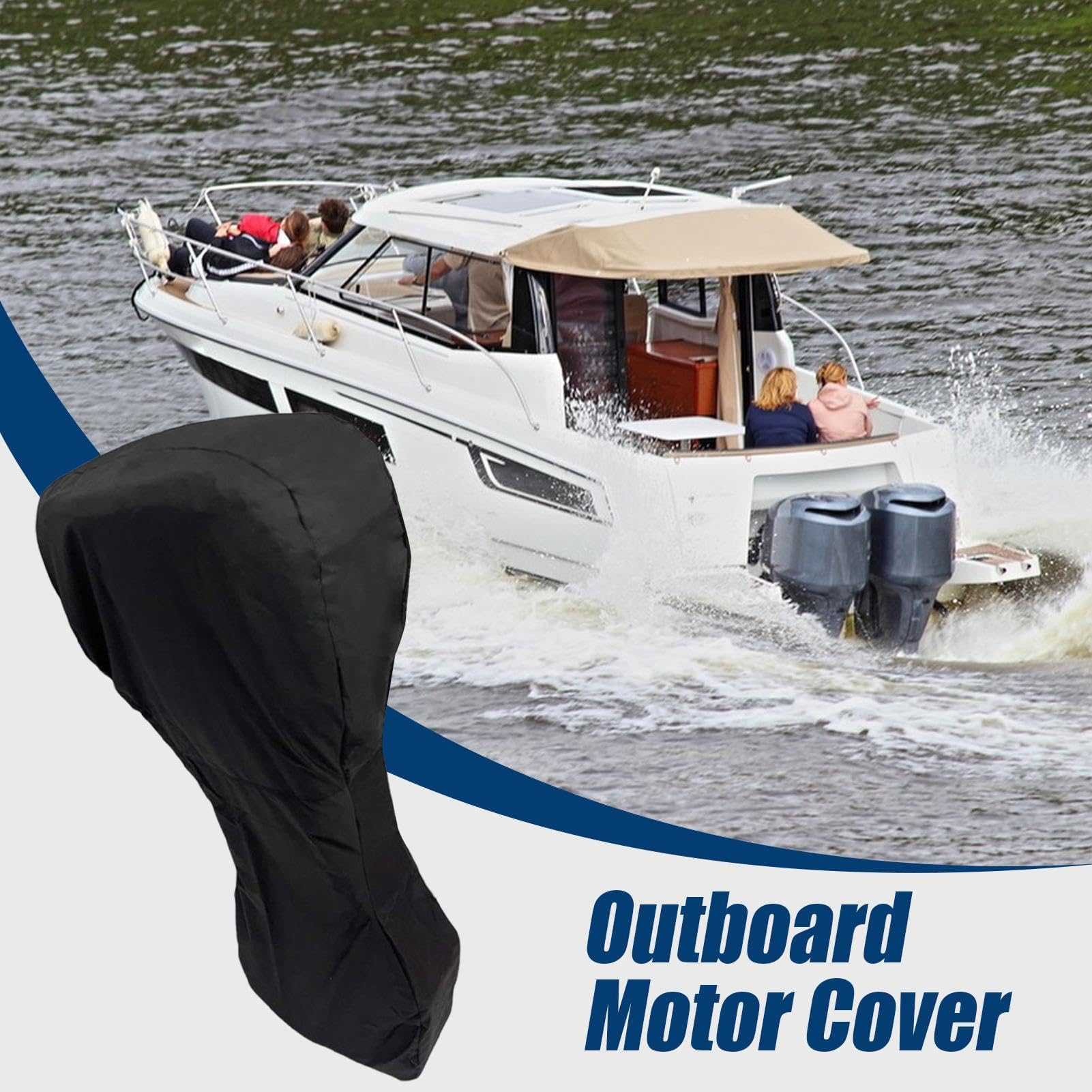 Couvre-moteur hors-bord - Couvre-moteur Yachting 210D, convient à 15-100 CV imperméable résistant à la décoloration protection pour la poussière bateaux ponton extérieur