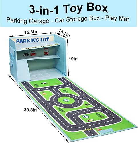 Miniatura 10 de Livememory Caja de garaje para auto de juguete  Caja de almacenamiento de coche de juguete para auto con alfombra de juego (no incluye coches)